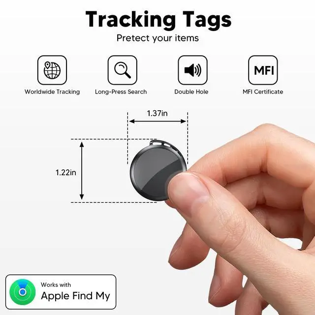 Alt view image 6 of 7 - 2026 Air Tracker Tags-4 Pack 5.3 Smart Bluetooth Tracker Tag Work with Apple Find My (iOS Only) Key Finder Item Locator for Keys, Luggage,Wallet, Backpack, Pets,etc. (4, Black)