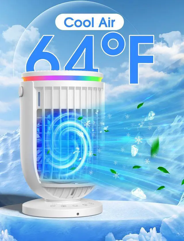 Alt view image 2 of 7 - Portable Air Conditioners,Personal Mini Air Conditioner Fan with 1200ml Water Tank,4 in 1 Evaporative Air Cooler Cooling Fan with 2 Modes,3 Speeds,7 Night Lights, Portable AC for Bedroom, Office, Desk