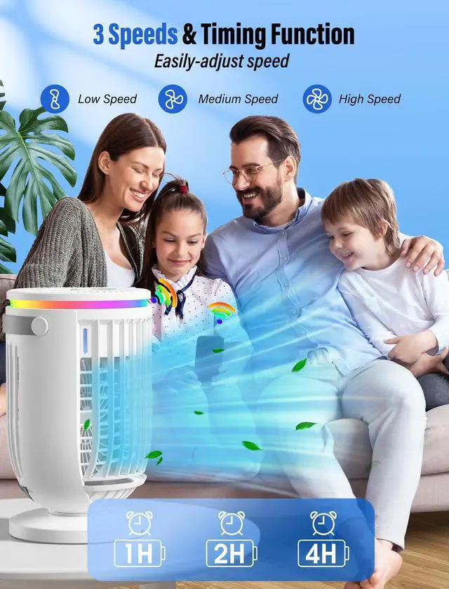 Alt view image 5 of 7 - Portable Air Conditioners,Personal Mini Air Conditioner Fan with 1200ml Water Tank,4 in 1 Evaporative Air Cooler Cooling Fan with 2 Modes,3 Speeds,7 Night Lights, Portable AC for Bedroom, Office, Desk