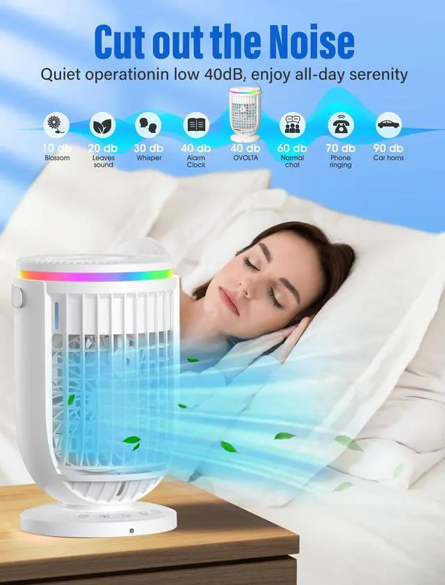 Alt view image 7 of 7 - Portable Air Conditioners,Personal Mini Air Conditioner Fan with 1200ml Water Tank,4 in 1 Evaporative Air Cooler Cooling Fan with 2 Modes,3 Speeds,7 Night Lights, Portable AC for Bedroom, Office, Desk