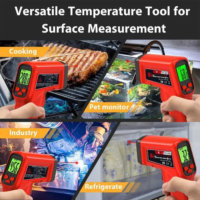 Alt view image 5 of 7 - Laser Thermometer Gun Non-Contact Infrared Temperature Gun,-58°F~986°F(-50°C~530°C) AdjustableEmissivity,Digital Thermometer Gun for Industrial,Kitchen Cooking,Oven,Automotive,HVAC,Not for Human