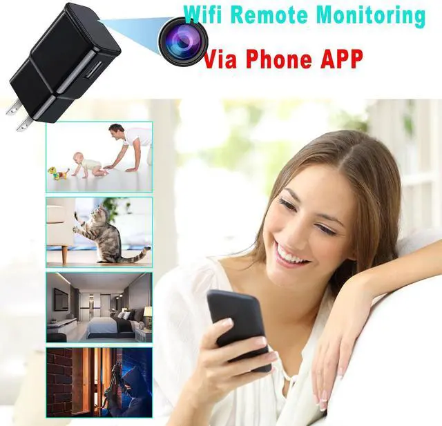 Alt view image 2 of 7 - Hidden Spy Camera, USB Charger Design, 1080P HD, Motion Detection, Loop Recording, WiFi, Indoor Home Security Nanny Cam, Black