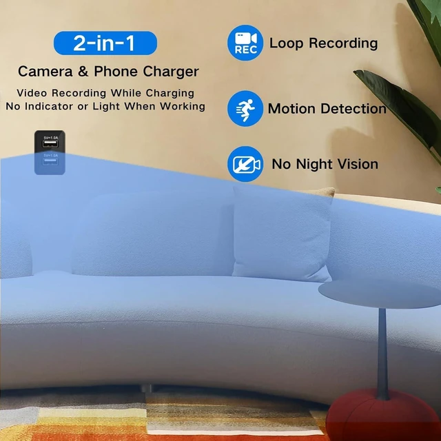Alt view image 3 of 7 - AX NANNY CAM 2026 Upgraded 1080P HD Charger Camera with Motion Detection Loop Recording and Live Streaming, Mini WiFi Camera for Indoor Home Security & Pets Easy Setup