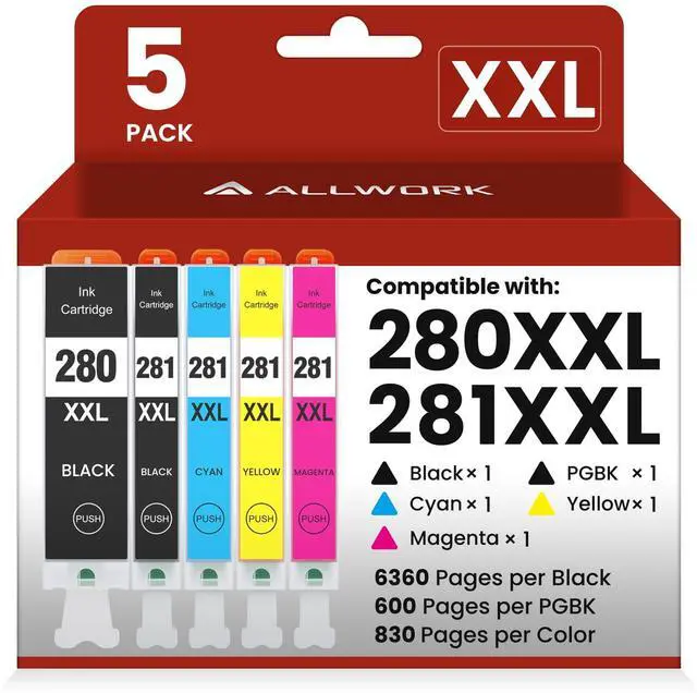 Main image of 280XXL 281XXL Compatible Replacement for Canon 280 281 TR8620a Ink Cartridges PGI-280XXL CLI-281XXL 280 XXL 281 XXL Compatible with TR8620 TS702a TS9521C TR8520 TS6220 TS6320 TS8220 5-Pack