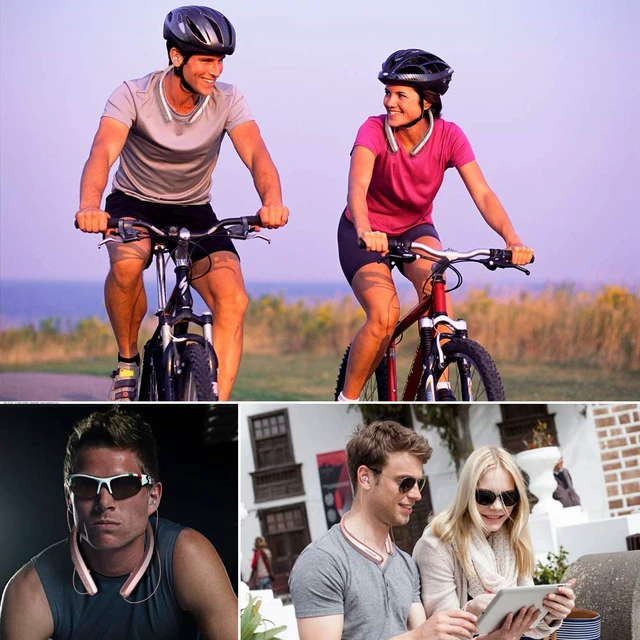 Alt view image 6 of 6 - Foldable Bluetooth Headphones, Wireless Neckband Sports Headset with Retractable Earbuds, Sweatproof Noise Cancelling Stereo Earphones with Mic
