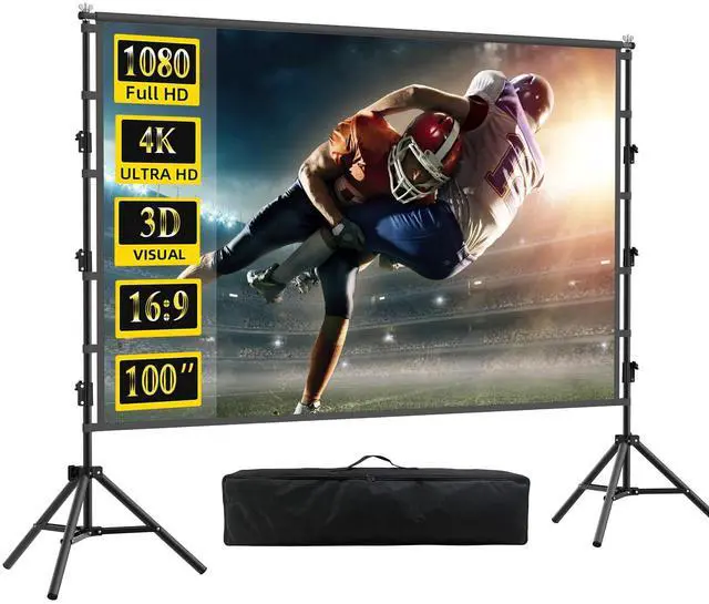 Main image of 120 inch Projector Screen with Stand,Indoor Projection Screen, Portable 16:9 4K HD Rear Front Movie Screen with Carry Bag for Theater Backyard Movie Night,Cinema School, Churches