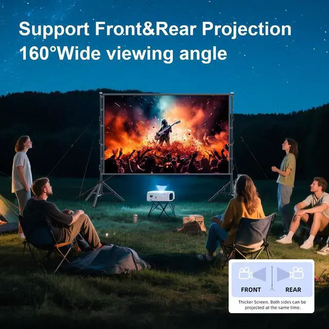 Alt view image 2 of 7 - 120 inch Projector Screen with Stand,Indoor Projection Screen, Portable 16:9 4K HD Rear Front Movie Screen with Carry Bag for Theater Backyard Movie Night,Cinema School, Churches