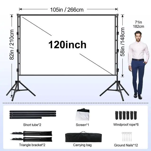 Alt view image 4 of 7 - 120 inch Projector Screen with Stand,Indoor Projection Screen, Portable 16:9 4K HD Rear Front Movie Screen with Carry Bag for Theater Backyard Movie Night,Cinema School, Churches