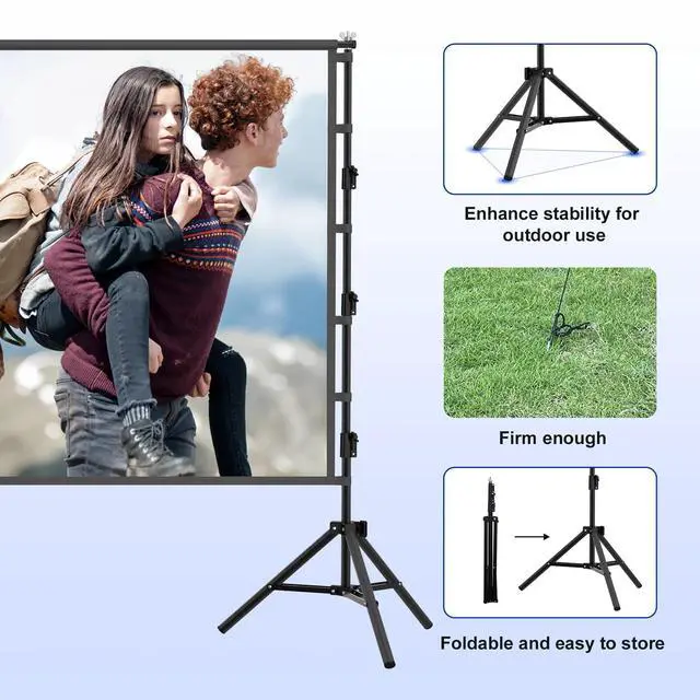 Alt view image 6 of 7 - 120 inch Projector Screen with Stand,Indoor Projection Screen, Portable 16:9 4K HD Rear Front Movie Screen with Carry Bag for Theater Backyard Movie Night,Cinema School, Churches