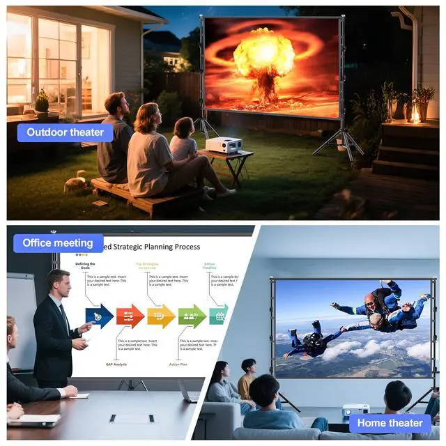 Alt view image 7 of 7 - 120 inch Projector Screen with Stand,Indoor Projection Screen, Portable 16:9 4K HD Rear Front Movie Screen with Carry Bag for Theater Backyard Movie Night,Cinema School, Churches
