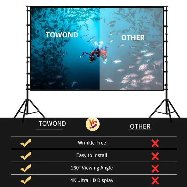 Alt view image 2 of 7 - Projector Screen and Stand, 120 inch Outdoor Projection Screen, Portable 16:9 4K HD Rear Front Movie Screen with Carry Bag Wrinkle-Free Design for Home Theater Backyard Cinema