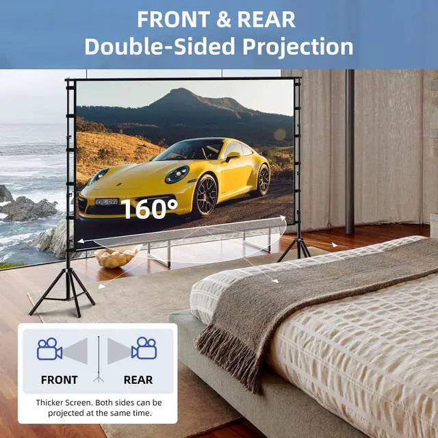 Alt view image 5 of 7 - Projector Screen and Stand, 120 inch Outdoor Projection Screen, Portable 16:9 4K HD Rear Front Movie Screen with Carry Bag Wrinkle-Free Design for Home Theater Backyard Cinema