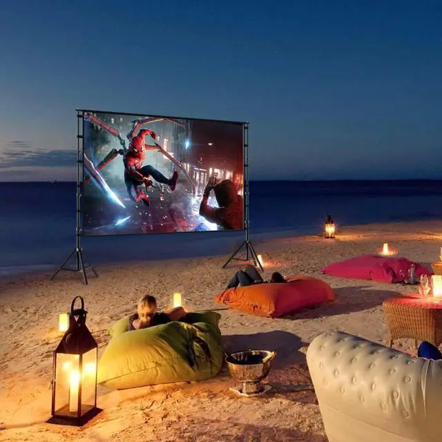 Alt view image 6 of 7 - Projector Screen and Stand, 120 inch Outdoor Projection Screen, Portable 16:9 4K HD Rear Front Movie Screen with Carry Bag Wrinkle-Free Design for Home Theater Backyard Cinema