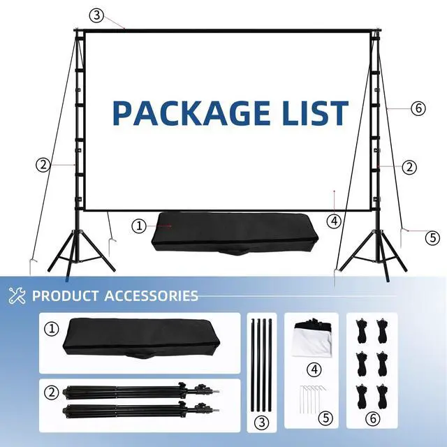 Alt view image 7 of 7 - Projector Screen and Stand, 120 inch Outdoor Projection Screen, Portable 16:9 4K HD Rear Front Movie Screen with Carry Bag Wrinkle-Free Design for Home Theater Backyard Cinema