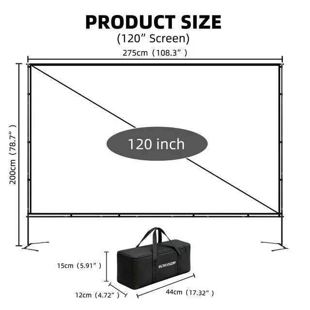 Alt view image 2 of 7 - 120inch Outdoor Projector Screen with Stand: 16:9 4K HD Portable Projector Screen Outdoor Indoor - Projection Screen for Backyard, Camping, Theater
