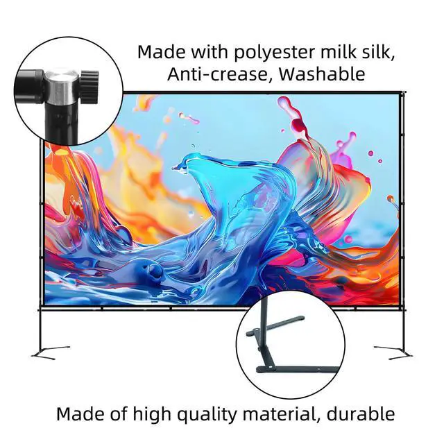 Alt view image 3 of 7 - 120inch Outdoor Projector Screen with Stand: 16:9 4K HD Portable Projector Screen Outdoor Indoor - Projection Screen for Backyard, Camping, Theater