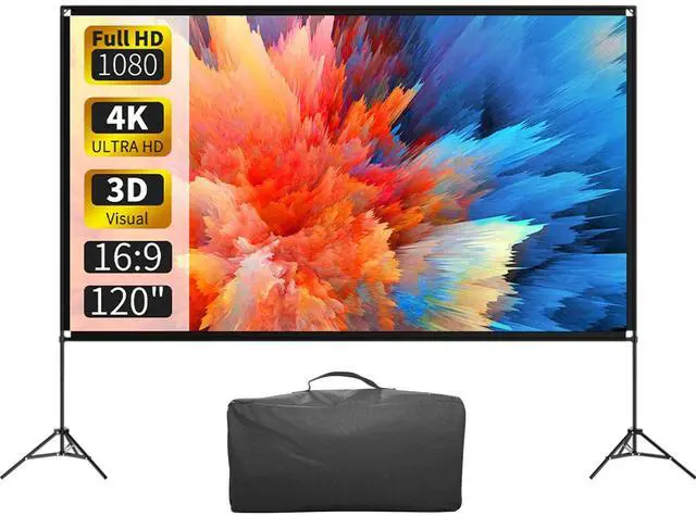 Main image of Projector Screen with Stand 120 Inch, 16:9 4K HD Portable Projector Screen Indoor Outdoor, Foldable Wrinkle-Free Movie Screen 160° Front Rear Projection Screen with Carry Bag for Home Movie