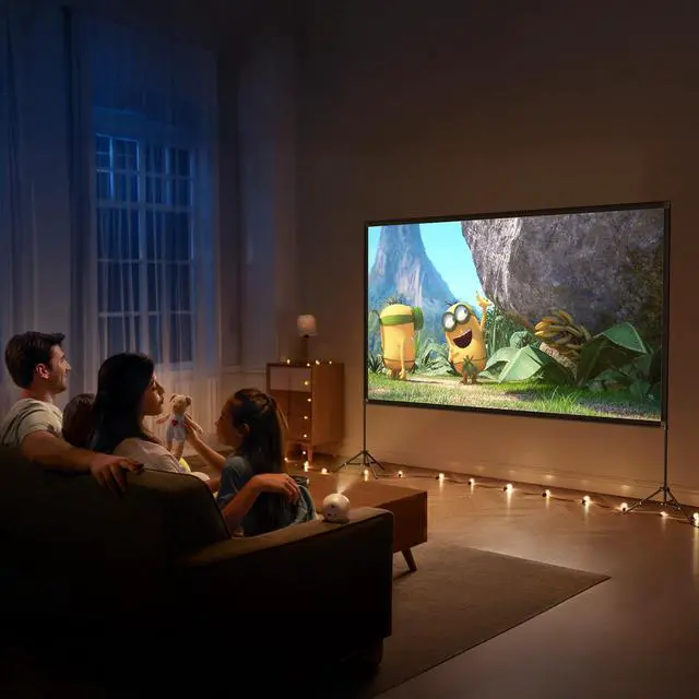 Alt view image 6 of 7 - Projector Screen with Stand 120 Inch, 16:9 4K HD Portable Projector Screen Indoor Outdoor, Foldable Wrinkle-Free Movie Screen 160° Front Rear Projection Screen with Carry Bag for Home Movie