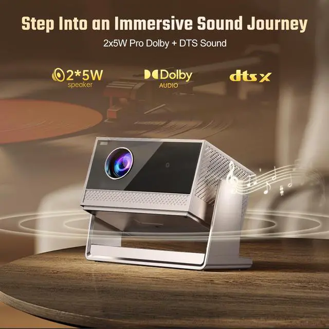 Alt view image 3 of 7 - Smart 4K Projector with WiFi and Bluetooth - Portable Movie Projector with Stand,1000 ANSI Lumens, 4K Support, Native 1080p, AI Image, Built in Apps, Short Throw Proyector