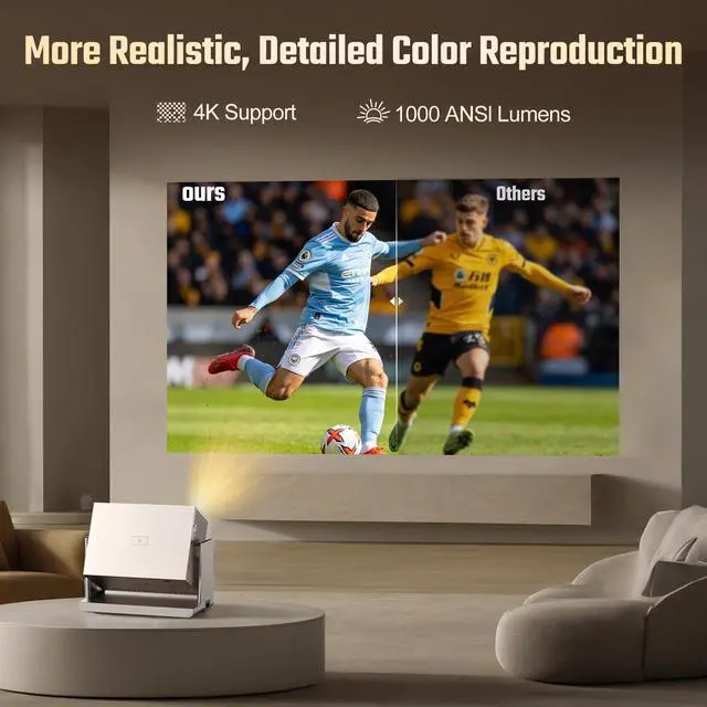 Alt view image 5 of 7 - Smart 4K Projector with WiFi and Bluetooth - Portable Movie Projector with Stand,1000 ANSI Lumens, 4K Support, Native 1080p, AI Image, Built in Apps, Short Throw Proyector