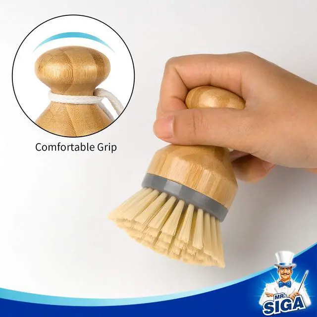 Alt view image 2 of 7 - MR.SIGA Bamboo Palm Brush, Scrub Brush for Dishes Pots Pans Kitchen Sink Cleaning, Pack of 2