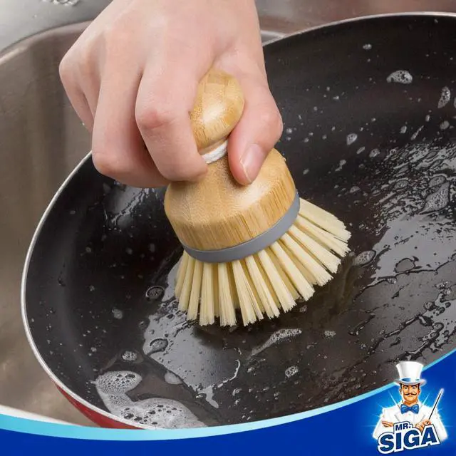 Alt view image 3 of 7 - MR.SIGA Bamboo Palm Brush, Scrub Brush for Dishes Pots Pans Kitchen Sink Cleaning, Pack of 2