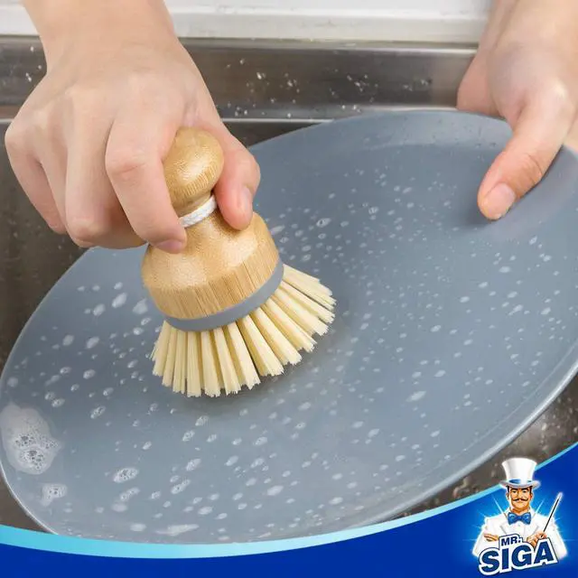 Alt view image 5 of 7 - MR.SIGA Bamboo Palm Brush, Scrub Brush for Dishes Pots Pans Kitchen Sink Cleaning, Pack of 2