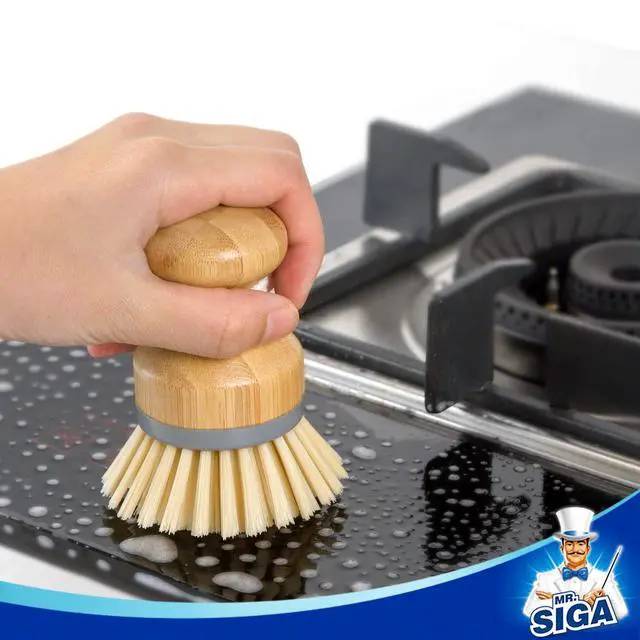 Alt view image 6 of 7 - MR.SIGA Bamboo Palm Brush, Scrub Brush for Dishes Pots Pans Kitchen Sink Cleaning, Pack of 2