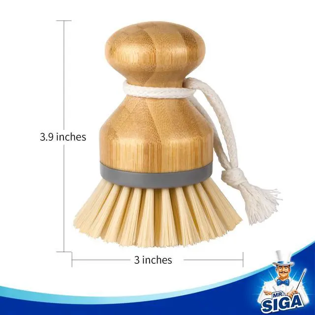 Alt view image 7 of 7 - MR.SIGA Bamboo Palm Brush, Scrub Brush for Dishes Pots Pans Kitchen Sink Cleaning, Pack of 2