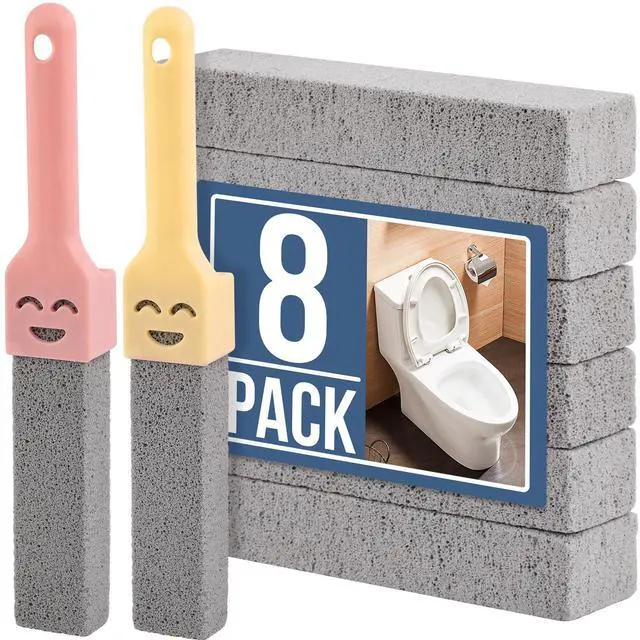 Main image of Navona 8 Pack Pumice Stone Scouring Sticks with 2 Universal Handles, Grey Pumice Stone Cleaner for Cleaning Toilets, Bathrooms, Kitchens, Spas and Pools