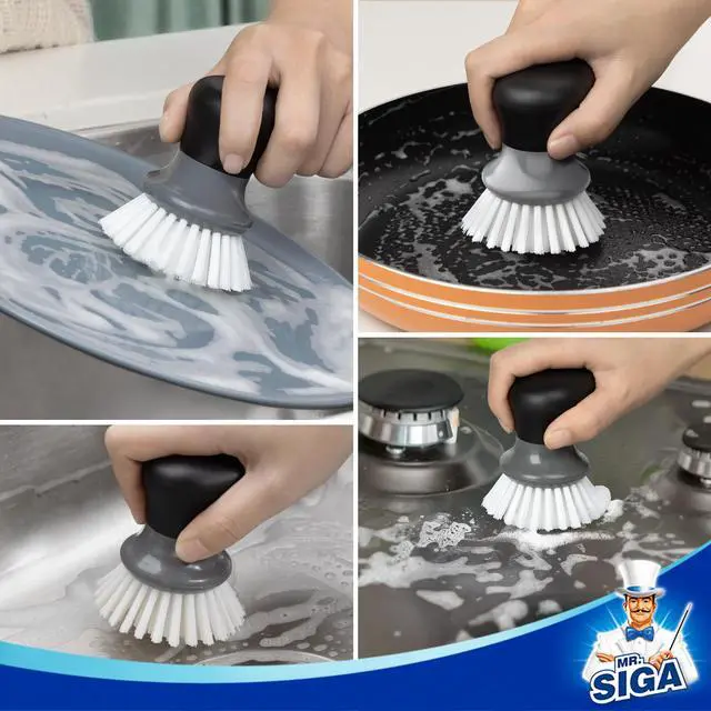 Alt view image 5 of 6 - MR.SIGA Dish Scrub Brush, Palm Brush Dish Scrubber with Ergonomic Grip, Kitchen Brushes for Dishes, Gray, Pack of 2