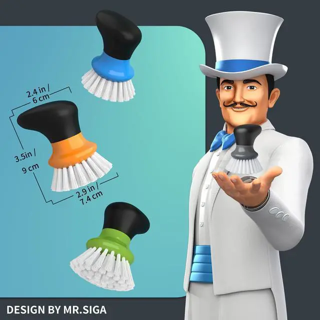 Alt view image 2 of 6 - MR.SIGA Dish Scrub Brush, Palm Brush Dish Scrubber with Ergonomic Grip, Kitchen Brushes for Dishes, Gray, Pack of 2