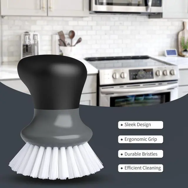 Alt view image 6 of 6 - MR.SIGA Dish Scrub Brush, Palm Brush Dish Scrubber with Ergonomic Grip, Kitchen Brushes for Dishes, Gray, Pack of 2