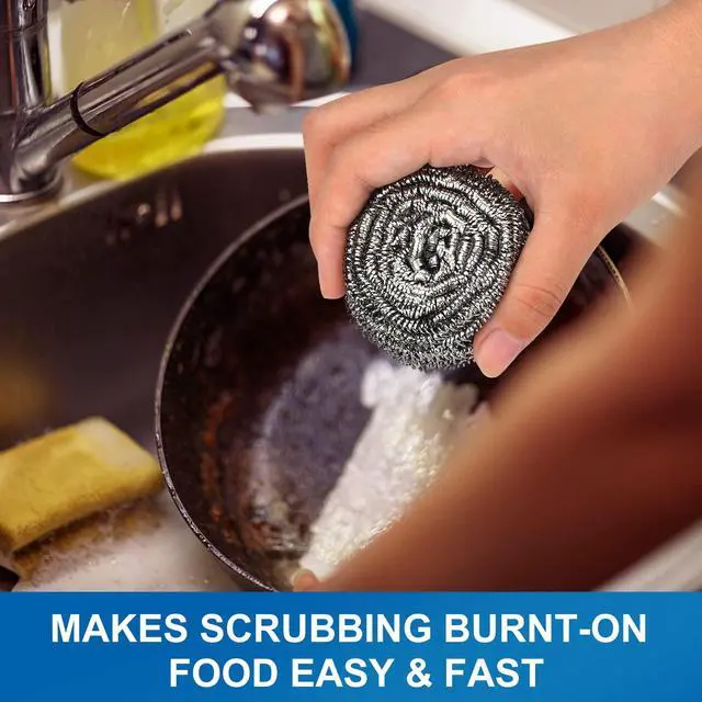 Alt view image 4 of 6 - 10 Pack Stainless Steel Scrubber, Steel Wool Srubber for Scouring Stubborn Messes from Pots and Pans, Stoves,Broiler Racks,Grills and More