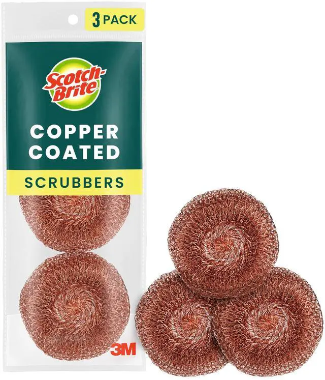 Main image of Scotch-Brite Copper Coated Scrubbers, Scouring Pads for Cleaning Tough Baked-On Messes, Metal Scrubbers for Cleaning Dishes, 3 Scrub Pads