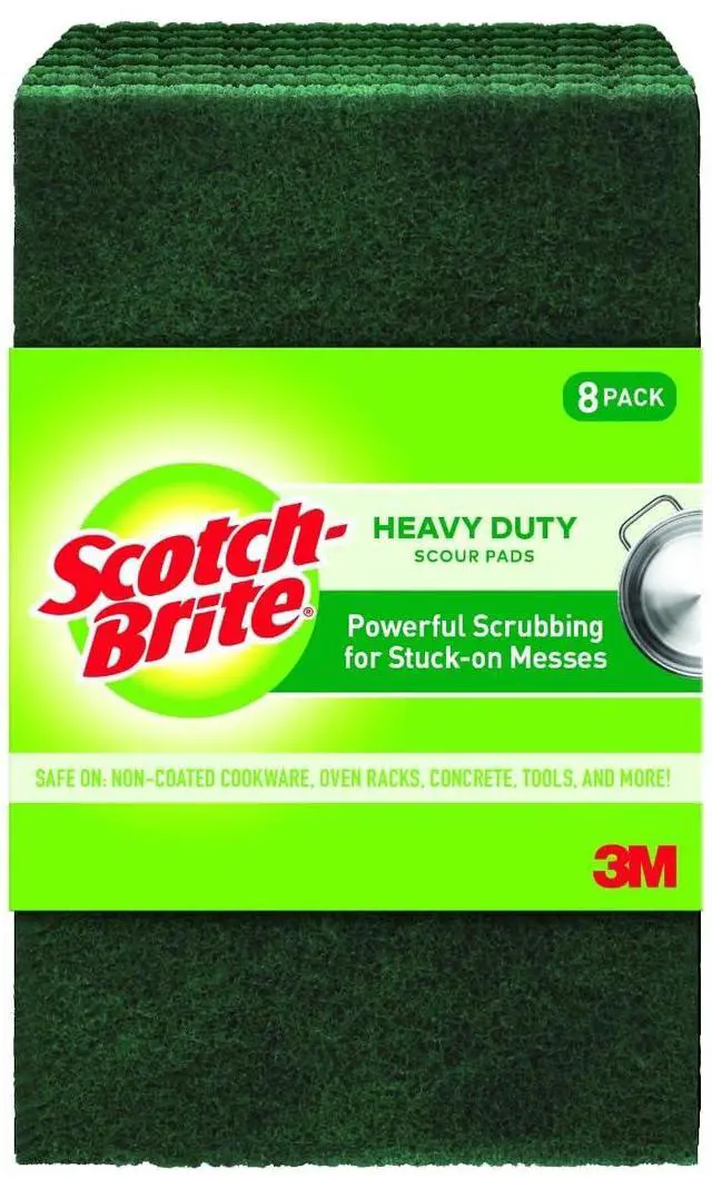 Main image of Heavy Duty Scouring Pad, Dish Scrubber for Kitchen + Outdoor, 8 Scrub Pads for Uncoated Pots and Pans, Cast Iron Cooktops, Grill Grates, Oven Racks, & BBQ, Durable, Long-Lasting