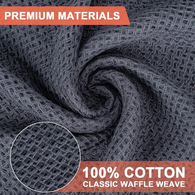 Alt view image 3 of 7 - BOOMIBOO Kitchen Towels 6-Pack Kitchen Dish Cloths,100% Cotton Towels Waffle Weave, Ultra Soft Absorbent, Quick Drying, 12x12 Inches,Dark Grey