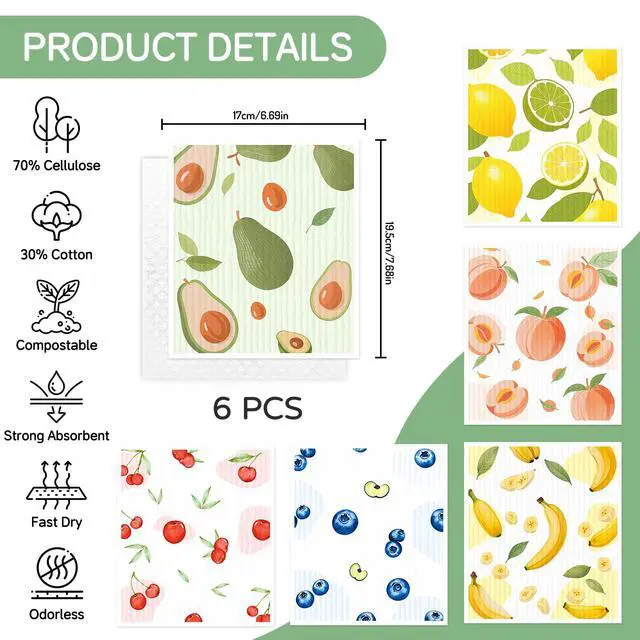 Alt view image 2 of 7 - Aitoper Swedish Dishcloths for Kitchen, 6 Pack, Reusable Paper Towels Washable, Super Absorbent Dish Drying Rags, Fast Dry Non-Scratch Cloths for Washing Dishes, Biodegradable
