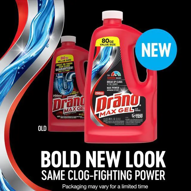 Alt view image 2 of 7 - Drano Max Gel Drain Clog Remover & Cleaner, Fast-Acting to Unclog Standing Water & Remove Hair, Grease & Food Blockages, Safe for all Pipes & Septic, Kitchen Sinks, Bathroom Showers & Tubs, 80 Oz