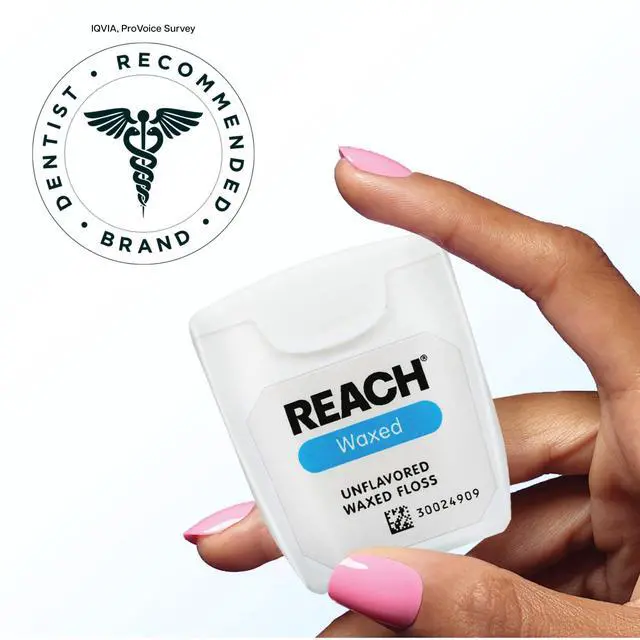 Alt view image 5 of 7 - REACH Waxed Dental Floss,Unflavored, Plaque Remover for Teeth, Shred Resistant, Floss Slides Smoothly, Easy to Use, Waxed, Deep Cleaning Teeth, Oral Care, PFAS Free, for Adults & Kids, 1 Pack, 55 yd