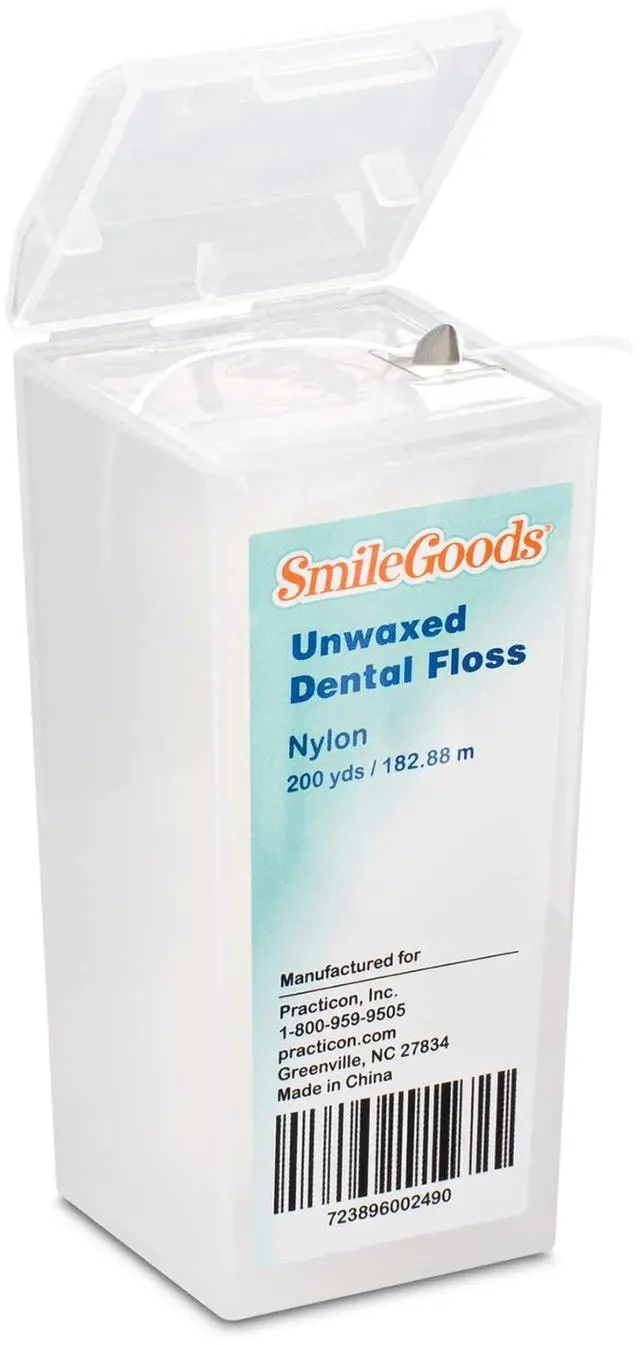 Main image of Practicon SmileGoods Unwaxed 200 Yard Dental Floss, Shred Resistant Nylon, Noncoated, Wax Less, Wax Free Floss, 1 Pack