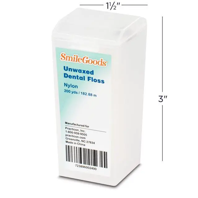 Alt view image 3 of 3 - Practicon SmileGoods Unwaxed 200 Yard Dental Floss, Shred Resistant Nylon, Noncoated, Wax Less, Wax Free Floss, 1 Pack