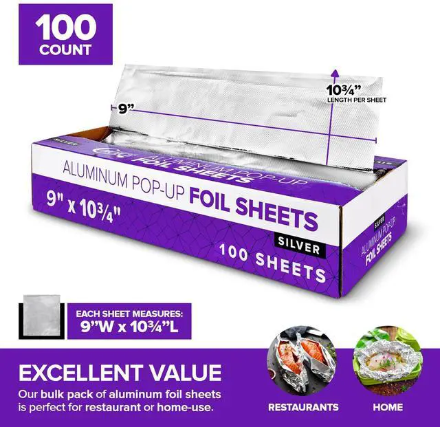Alt view image 2 of 7 - Pre-Cut Deli Aluminum Foil Sheets,100 Count - Heavy Duty 9x10' Pop Up Sheet for Burrito, Hot Dogs & Sandwiches