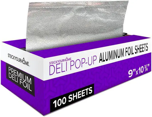 Main image of Pre-Cut Deli Aluminum Foil Sheets,100 Count - Heavy Duty 9x10' Pop Up Sheet for Burrito, Hot Dogs & Sandwiches