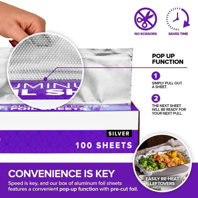 Alt view image 4 of 7 - Pre-Cut Deli Aluminum Foil Sheets,100 Count - Heavy Duty 9x10' Pop Up Sheet for Burrito, Hot Dogs & Sandwiches