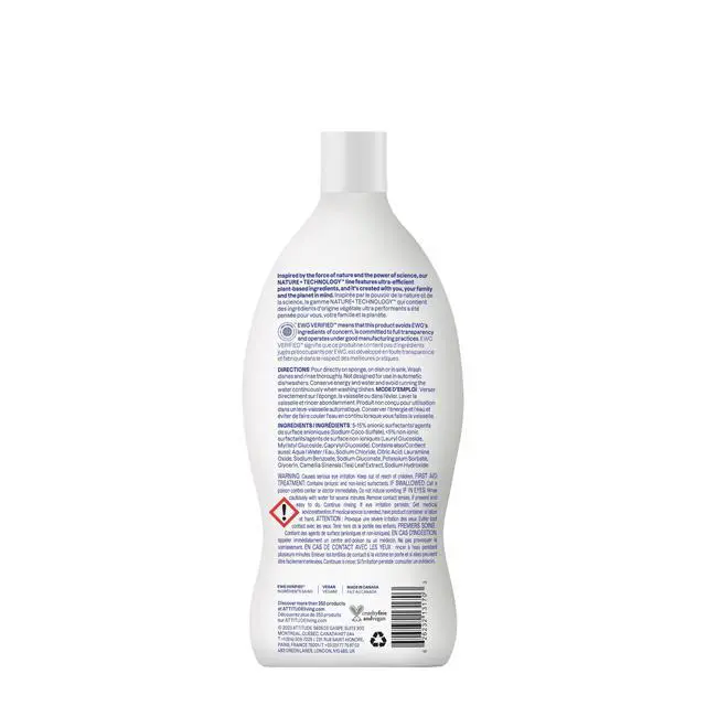 Alt view image 7 of 7 - ATTITUDE Dish Soap, EWG Verified, Plant-Based & Vegan Dishwashing Liquid, Naturally Derived, Unscented, 23.7 Fl Oz