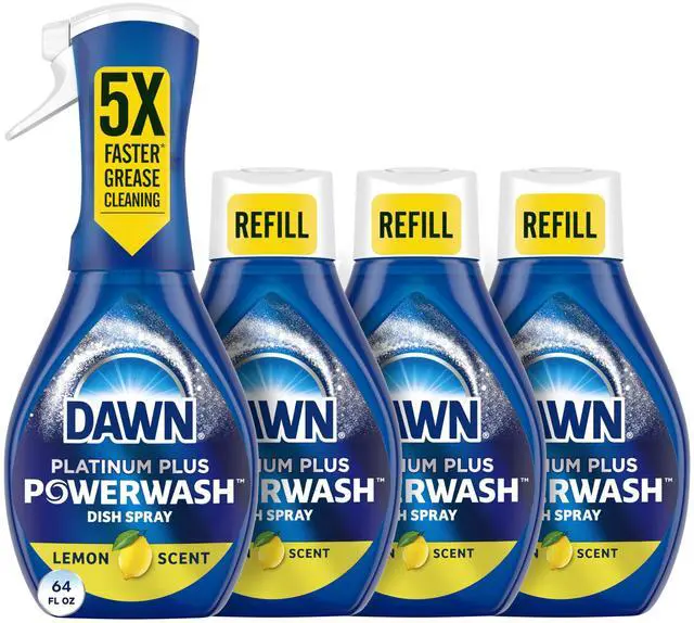 Main image of Dawn Powerwash Spray, Dish Soap, Dishwashing Liquid, Cleaning Supplies, Lemon, 1 Starter Kit + 3 Refills, 4 Units of 16oz (64oz)