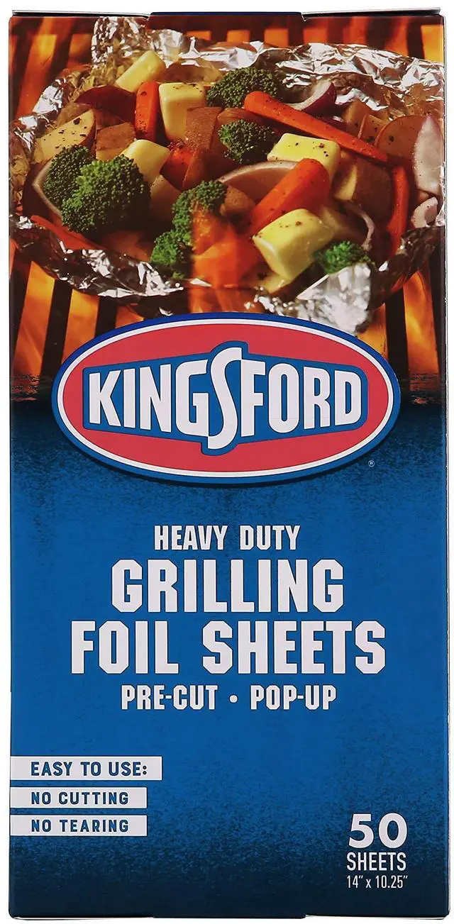 Main image of Kingsford Heavy Duty Pop-Up Grilling Foil Sheets, Pre-Cut Aluminum Foil Sheets for BBQ, Smoking, Roasting, Baking and Food Storage, Disposable Food Wrap, No Cutting Needed, 50 Count