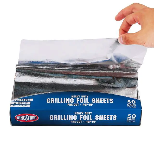 Alt view image 3 of 7 - Kingsford Heavy Duty Pop-Up Grilling Foil Sheets, Pre-Cut Aluminum Foil Sheets for BBQ, Smoking, Roasting, Baking and Food Storage, Disposable Food Wrap, No Cutting Needed, 50 Count