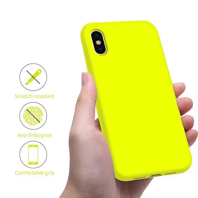 Alt view image 3 of 7 - OTOFLY Liquid Silicone Gel Rubber Full Body Protection Shockproof Case for iPhone Xs/iPhone XAnti-Scratch&Fingerprint Basic-CasesCompatible with iPhone X/iPhone Xs, (Fluorescent Yellow)